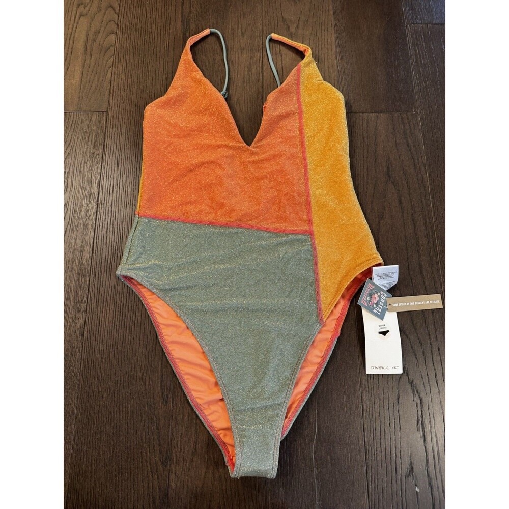 O’Neill Mirage Colorblock Edgewater One Piece Swimsuit Women’s L NWT Metallic